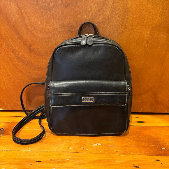 Vintage Crazy Horse by Liz Claiborne Black Leather Backpack - Picture 1 of 5